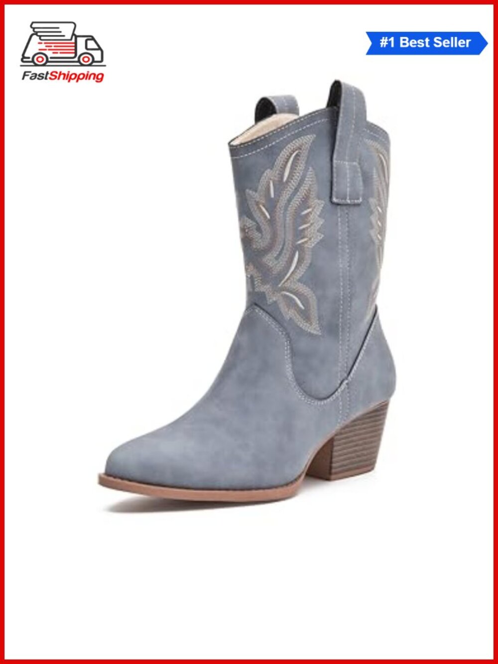 Women's Western Cowboy Ankle Boots Embroidered Suede Booties Low Chunky Heel
